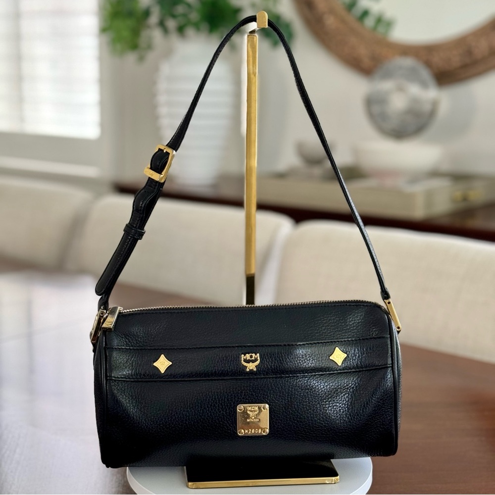 MCM Black Round Cylinder Boston Shoulder Bag - Made in Germany